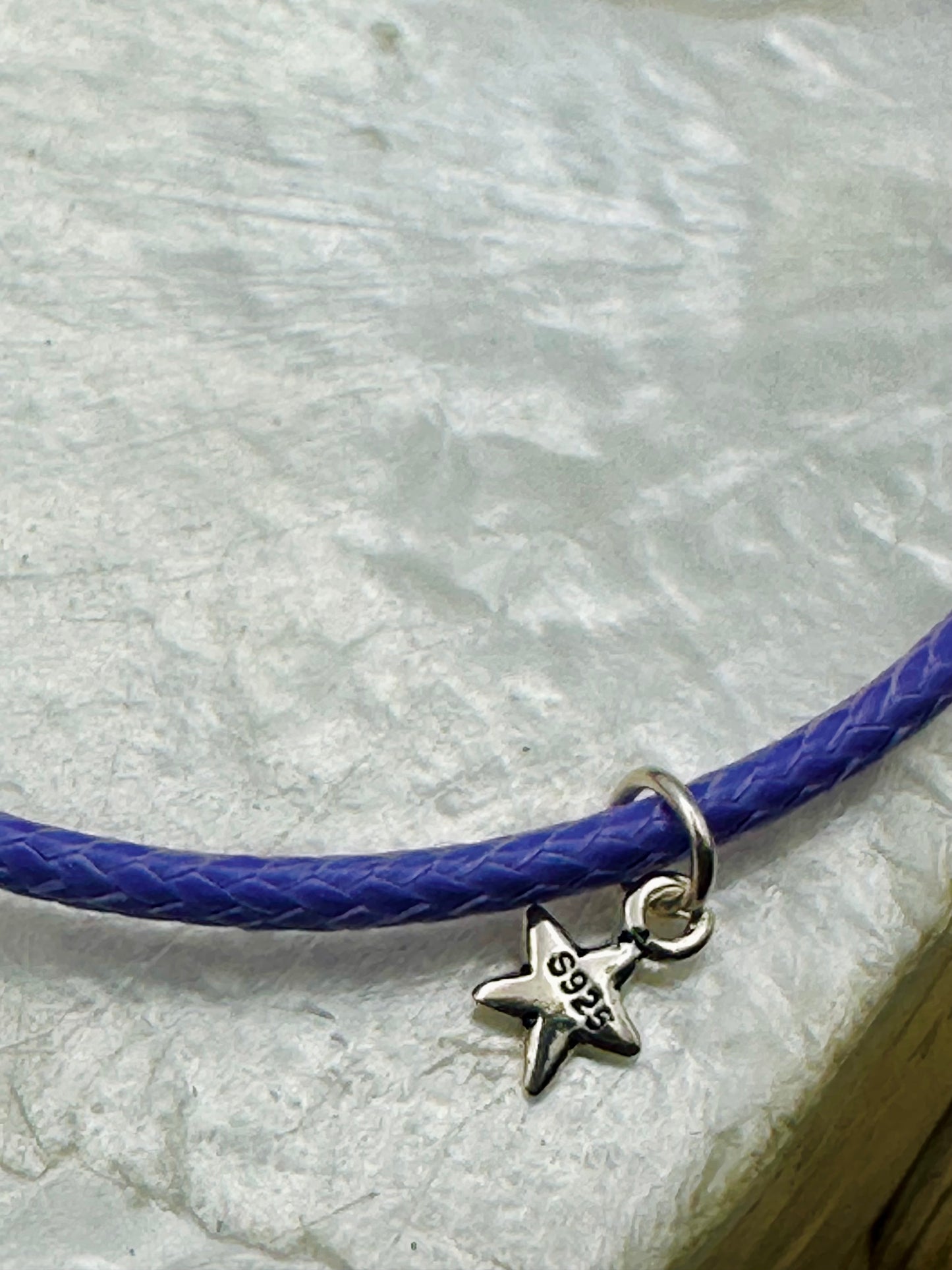Hand made bracelet- Purple cord and silver star