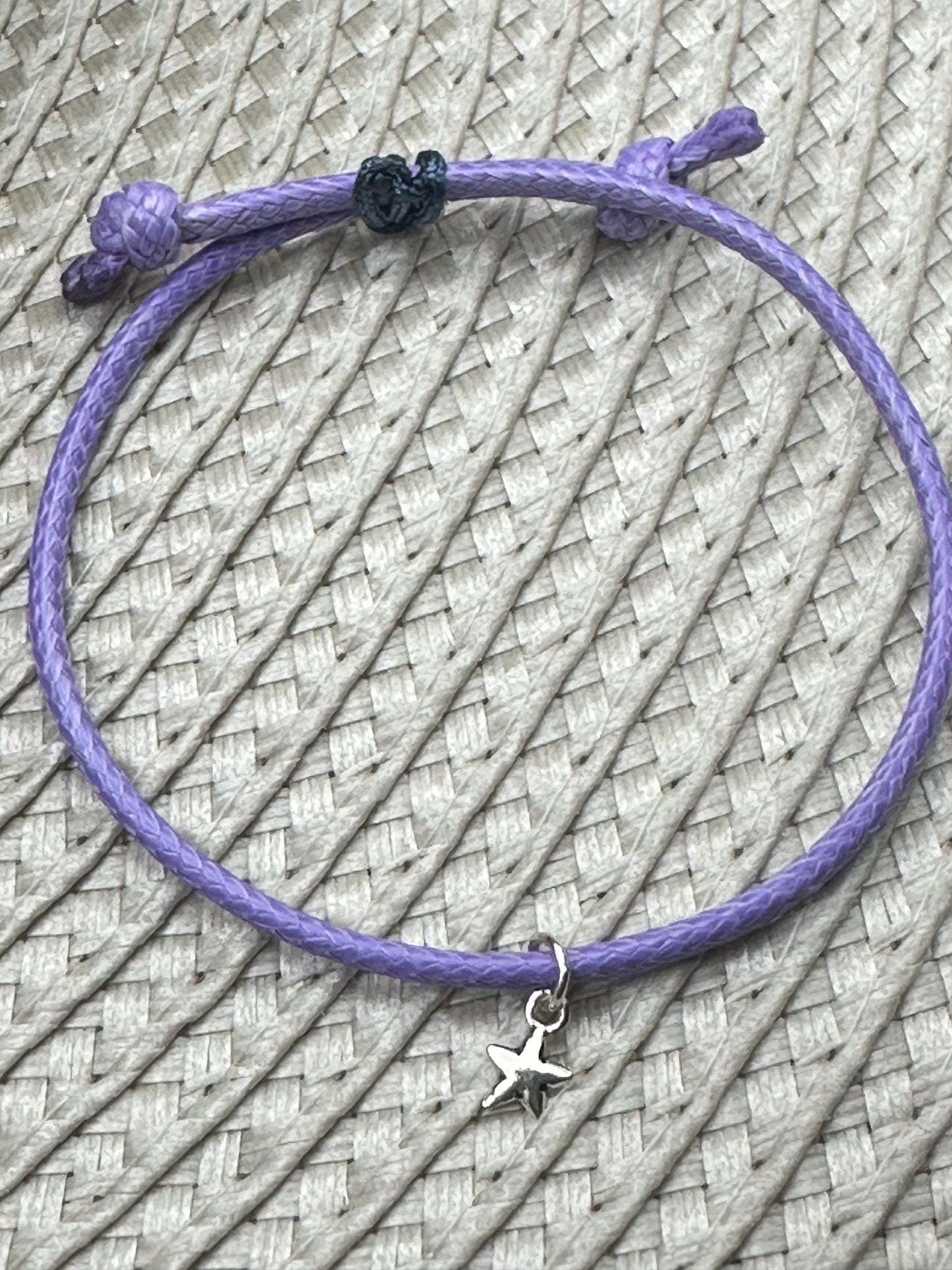 Hand made bracelet- Purple cord and silver star