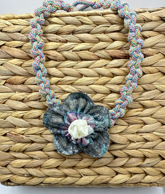 Hand made necklace- Denim Flower