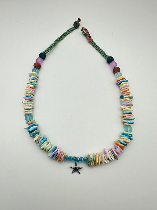 Hand made necklace - beads and silver star pendant