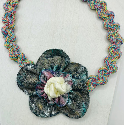 Hand made necklace- Denim Flower