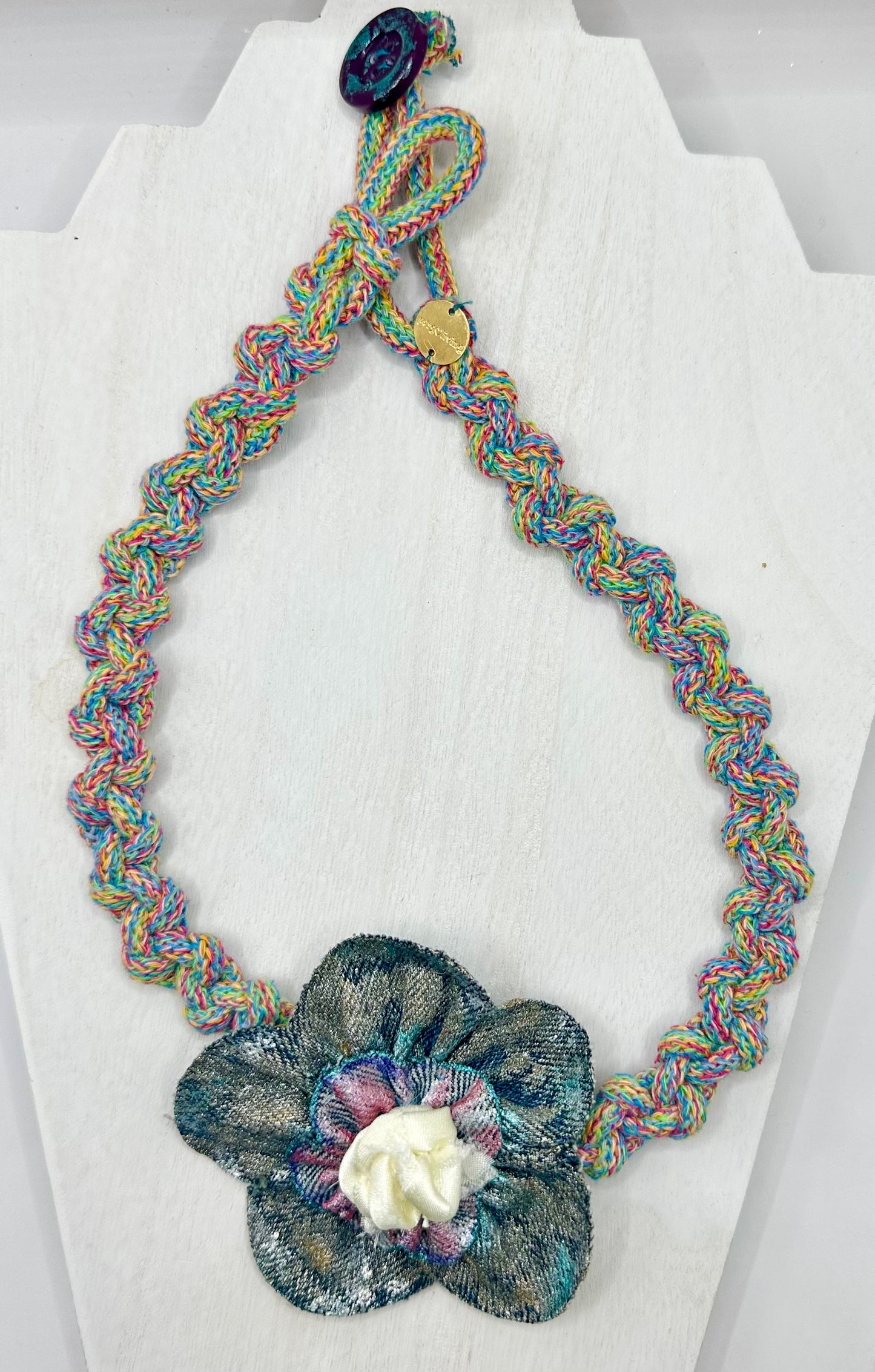 Hand made necklace- Denim Flower