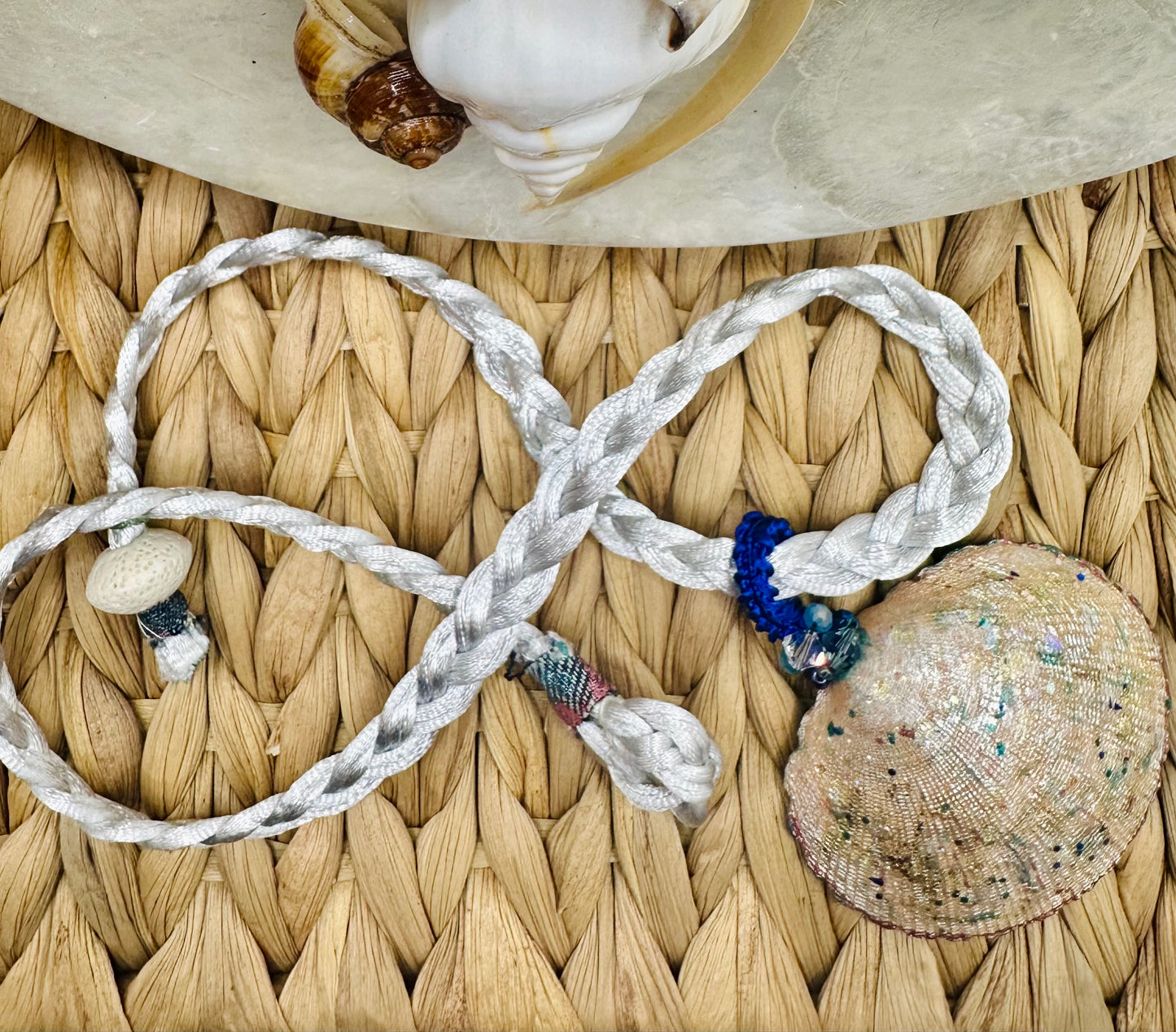 Hand made necklace- Sea shell and satin cord