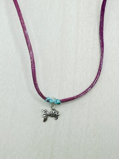 Hand made necklace - Leather plus fishy