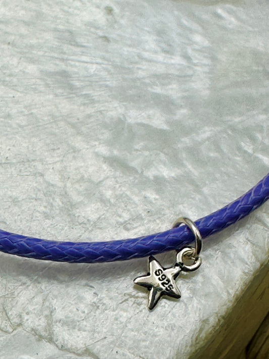 Hand made bracelet- Purple cord and silver star
