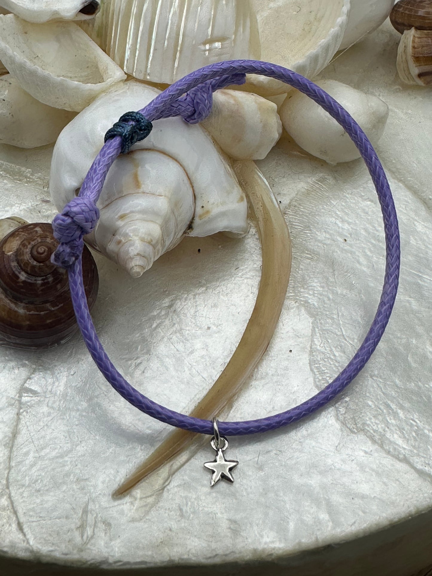 Hand made bracelet- Purple cord and silver star