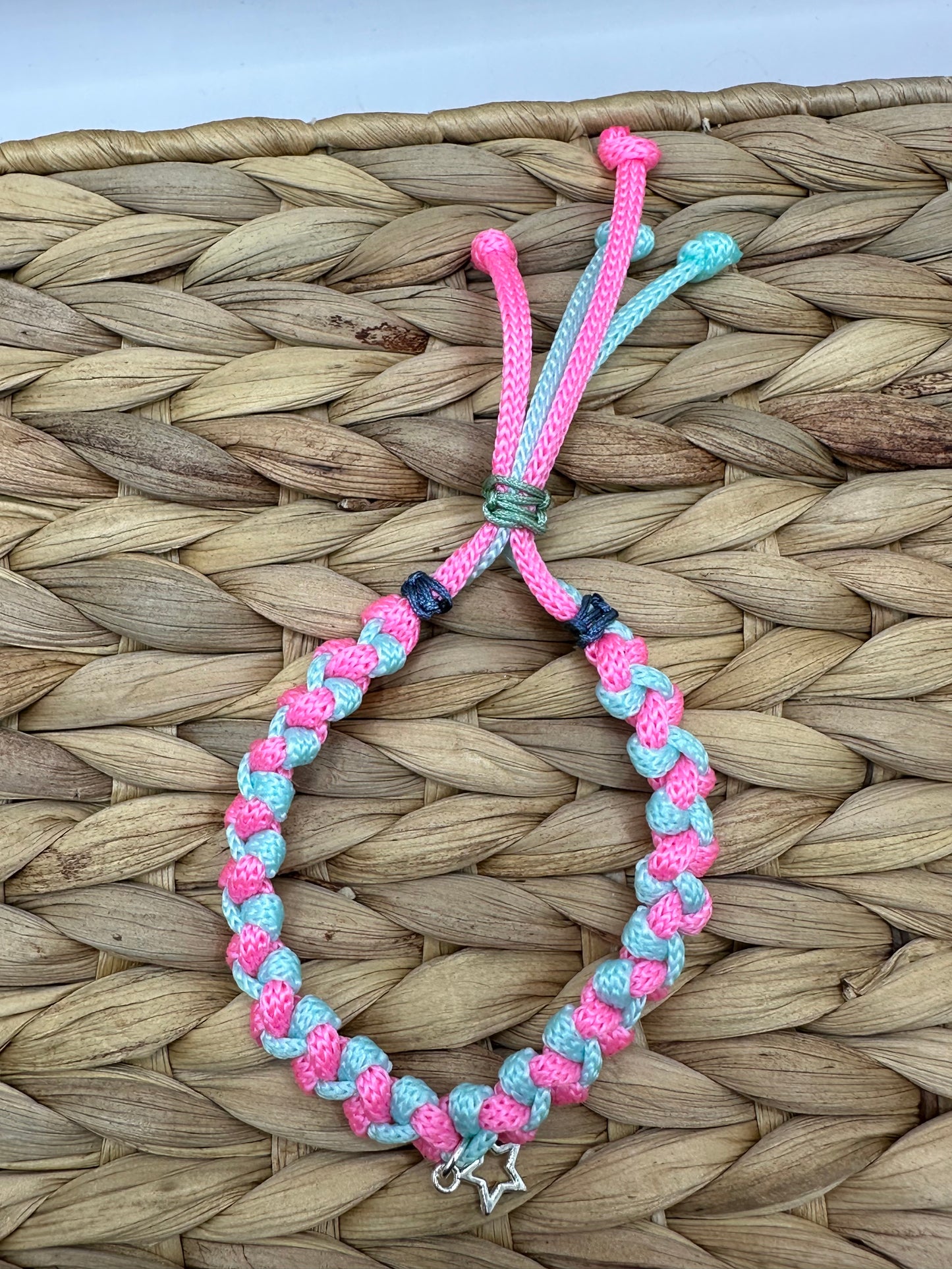 Hand made bracelet- Pink and blue cord