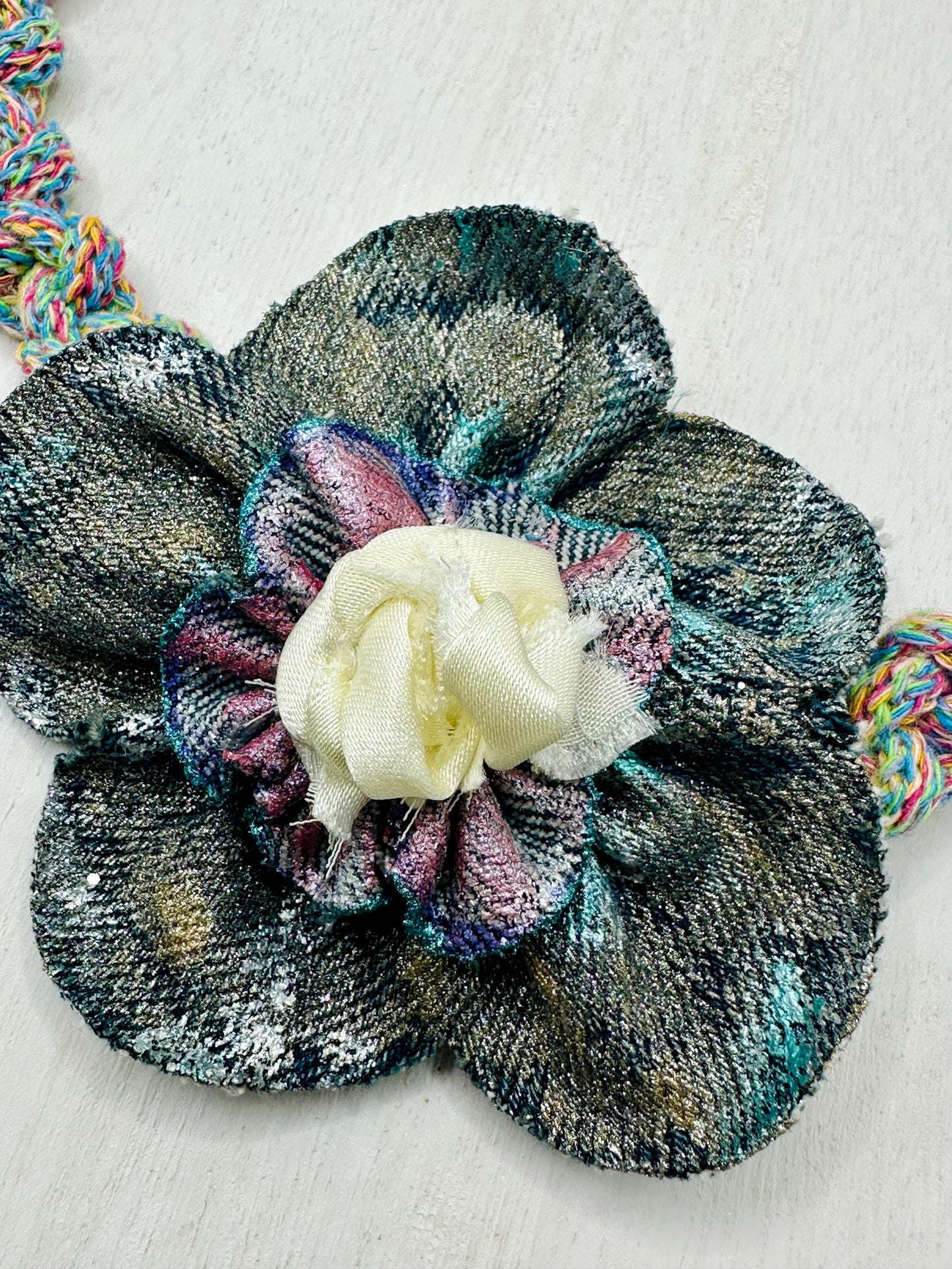 Hand made necklace- Denim Flower