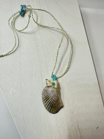 Hand made necklace- satin threaded cord and sea shell