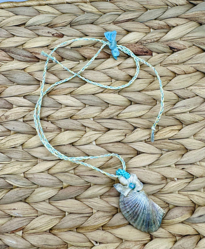 Hand made necklace- satin threaded cord and sea shell
