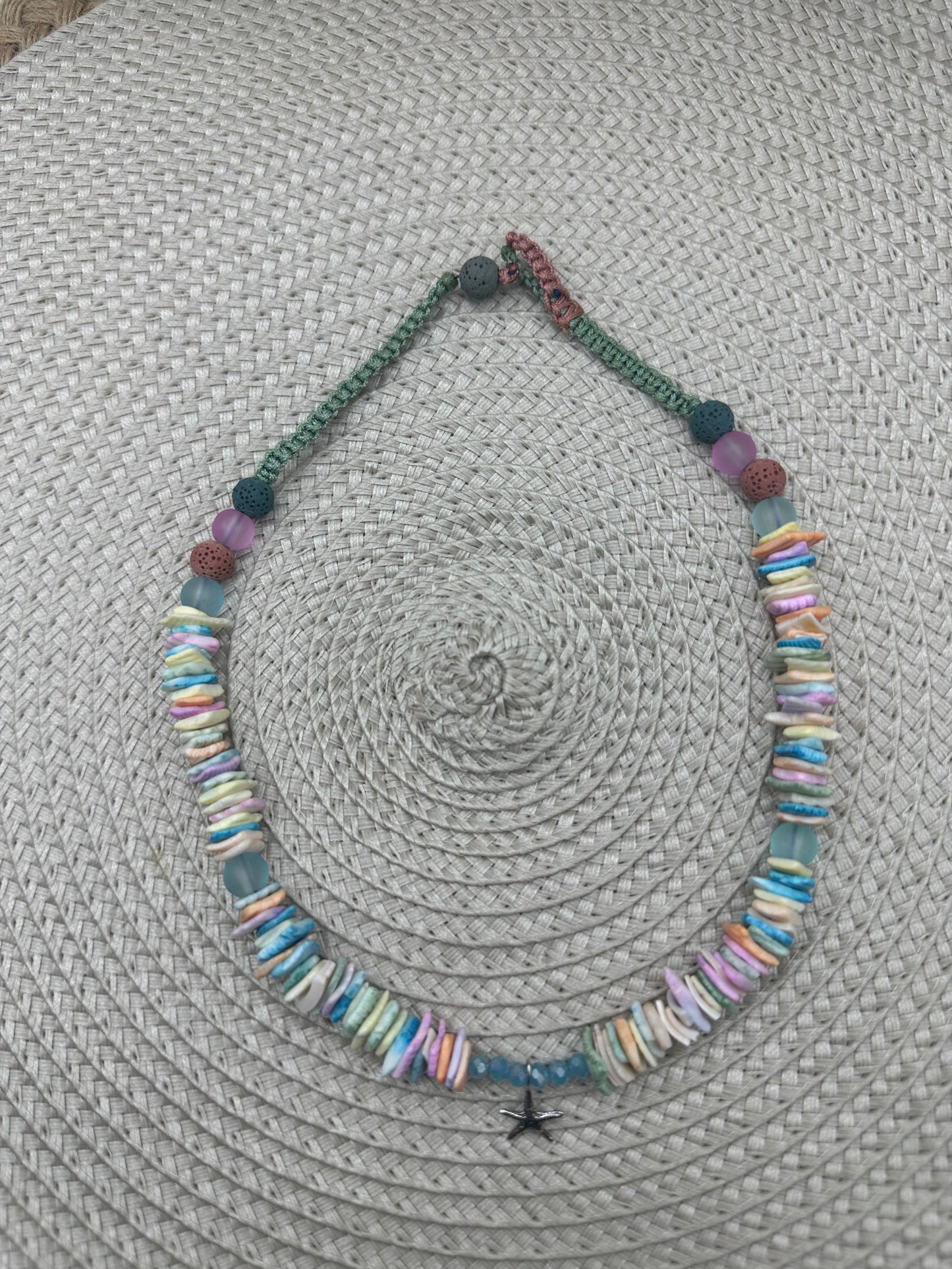 Hand made necklace - beads and silver star pendant