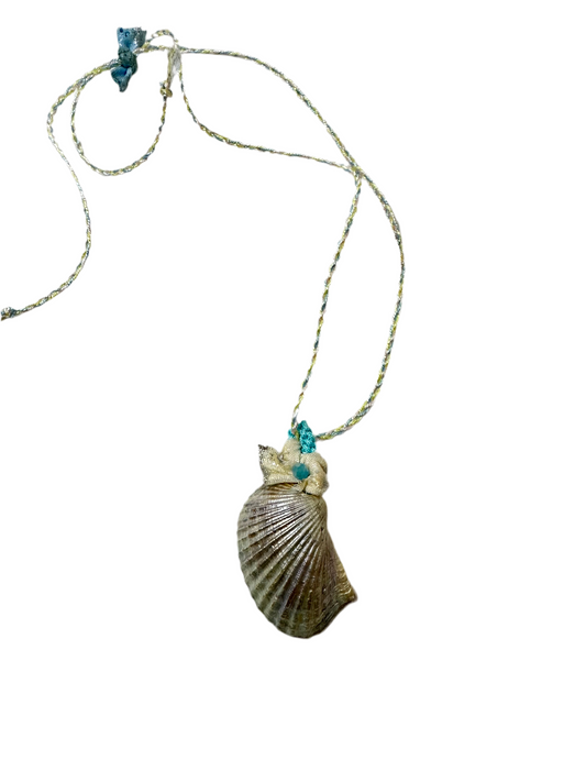 Hand made necklace- satin threaded cord and sea shell