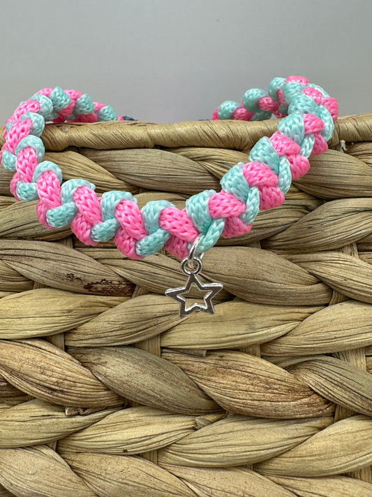 Hand made bracelet- Pink and blue cord