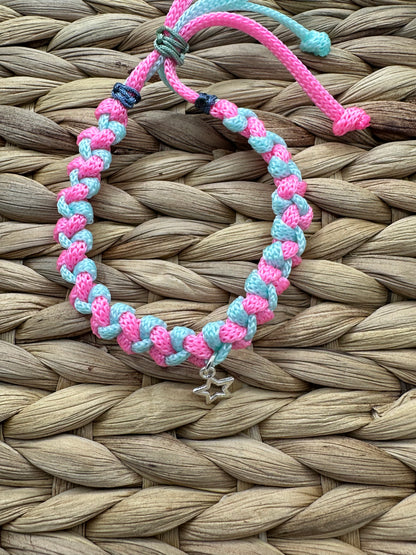 Hand made bracelet- Pink and blue cord