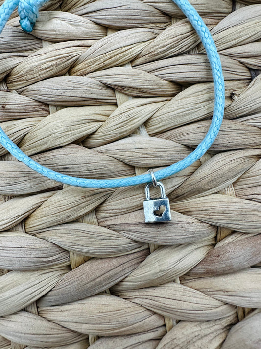 Hand made bracelet- Blue cord with lock