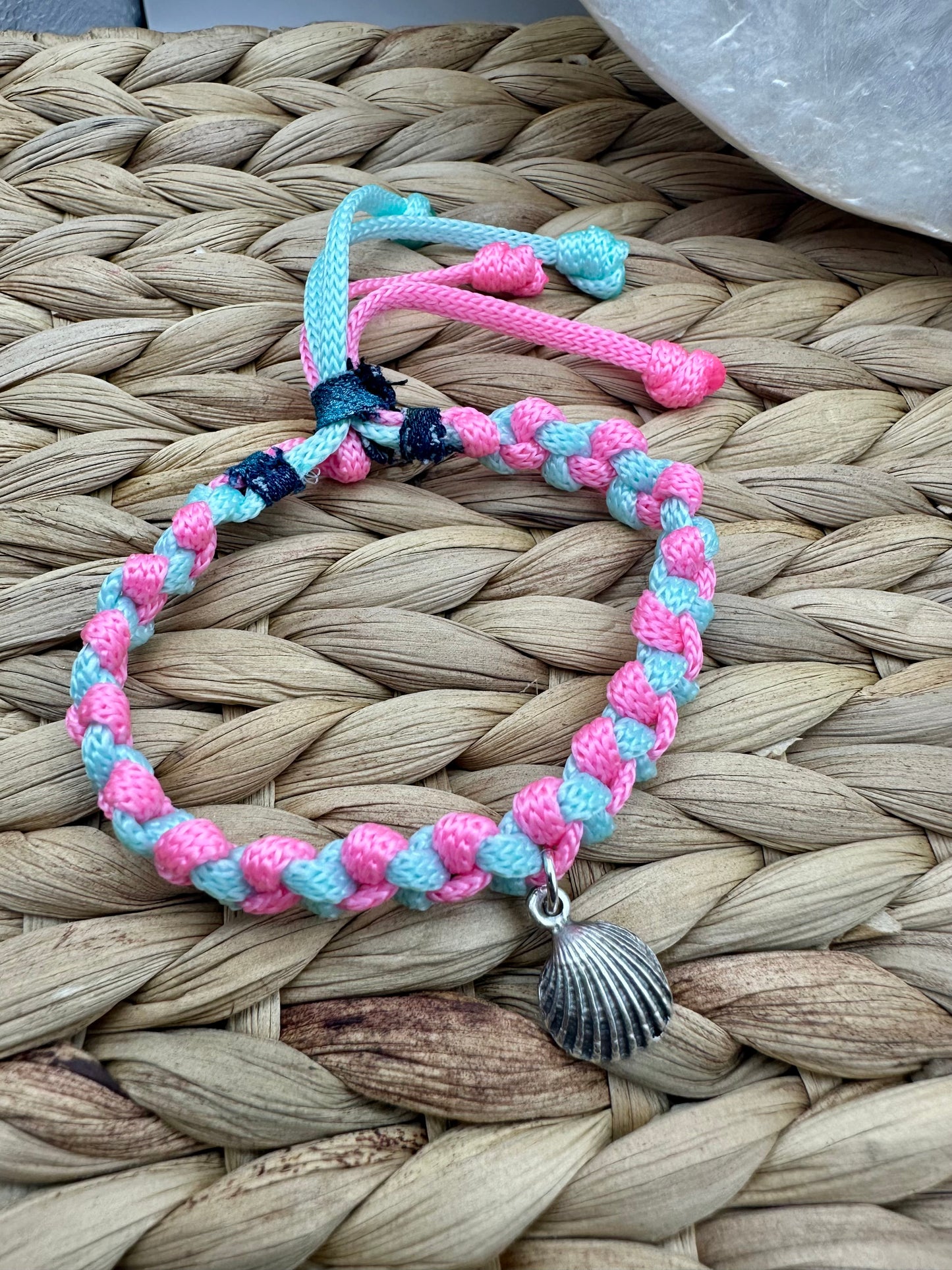 Hand made bracelet - pink and blue cord