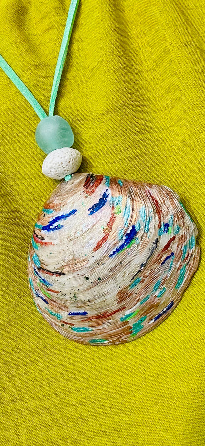 Hand made necklace - sea shell and leather