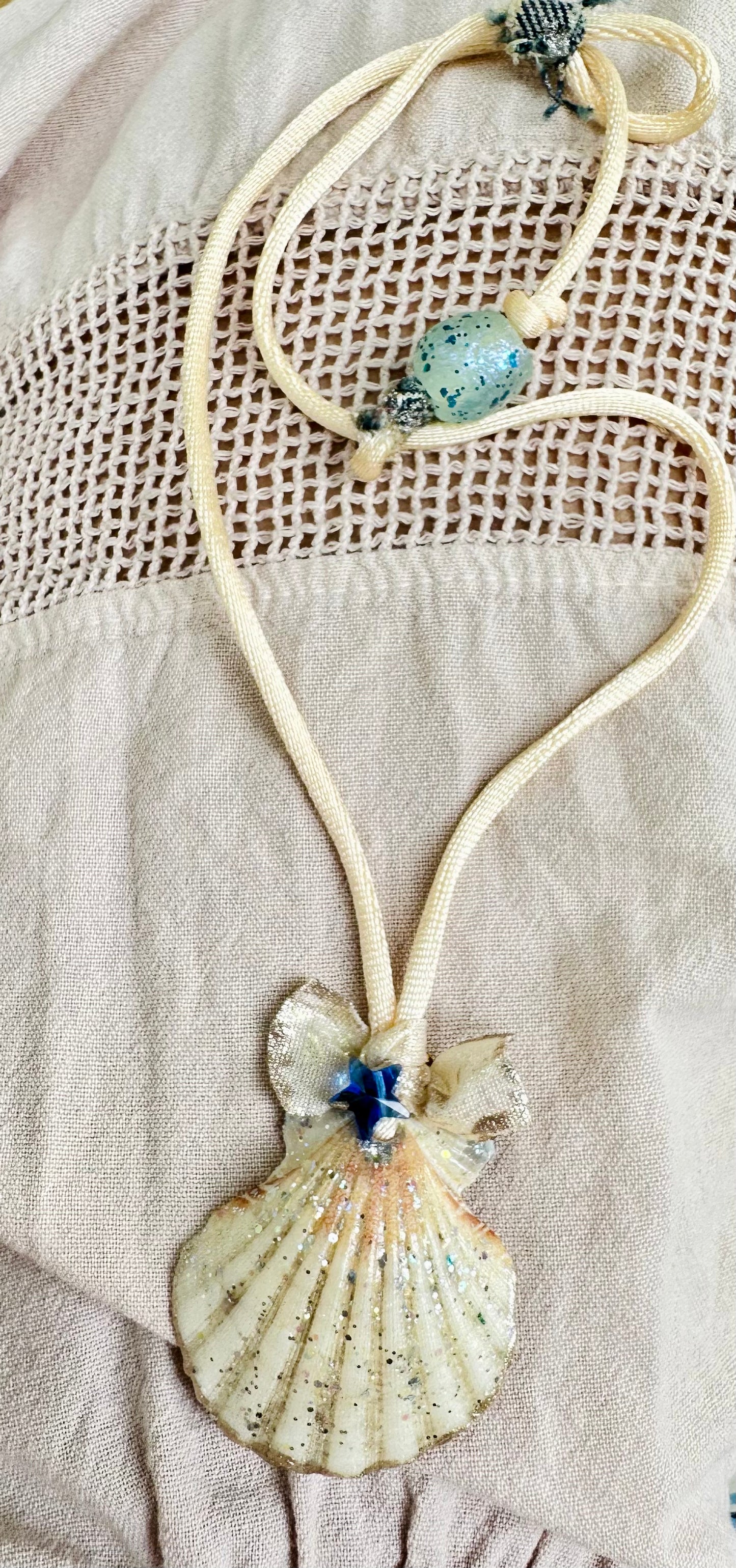 Hand made necklace - sea shell and satin cord