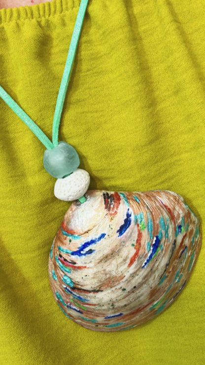 Hand made necklace - sea shell and leather
