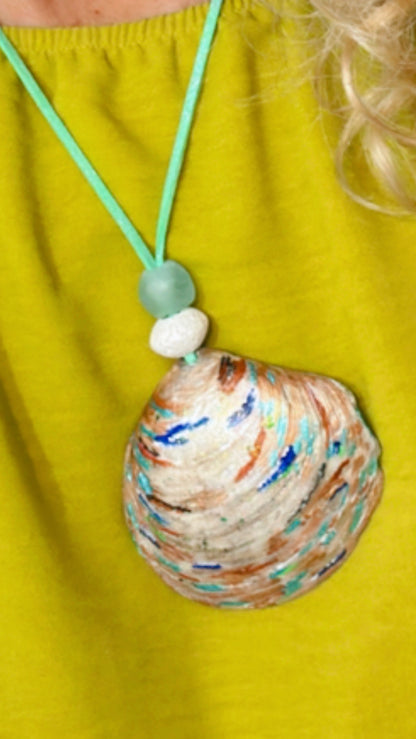 Hand made necklace - sea shell and leather