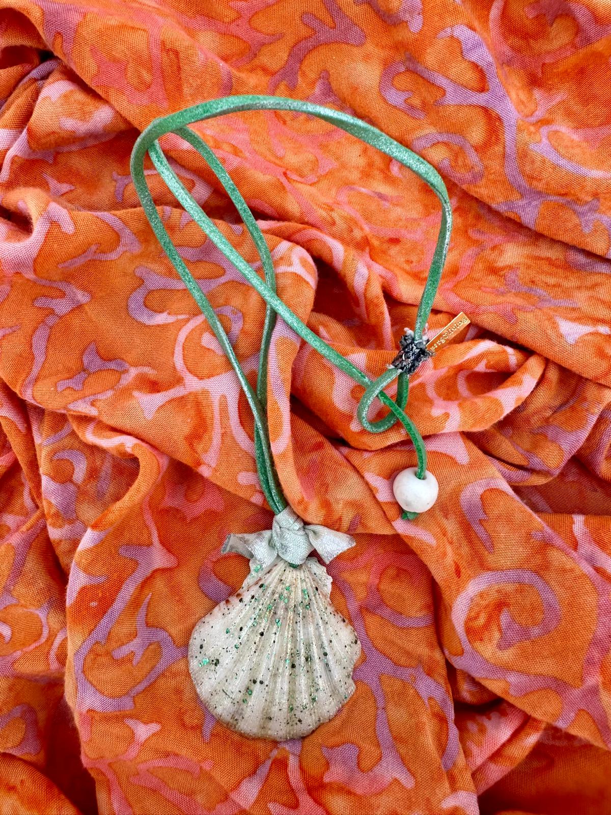 Hand made necklace- leather and sea shell