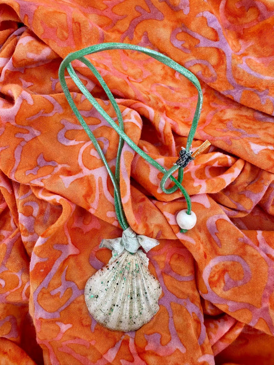 Hand made necklace- leather and sea shell