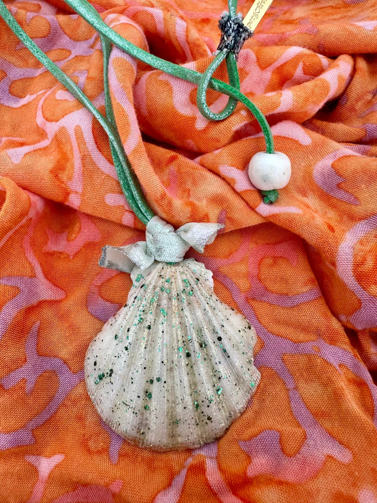 Hand made necklace- leather and sea shell